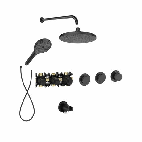 Roca Concealed Shower Set Matt Black Roca T-Multi Switch Thermostatic Concealed Shower Valve with Rainshower Head, Shower Handset and  Hose