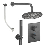UK Bathroom Store Concealed Shower Set Slate / Wall Arm / 300mm Crosswater Crossbox Shower Set 9 - 3 Outlet with Fixed Overhead Shower,Pencil Handset and Overflow Bath Filler Waste