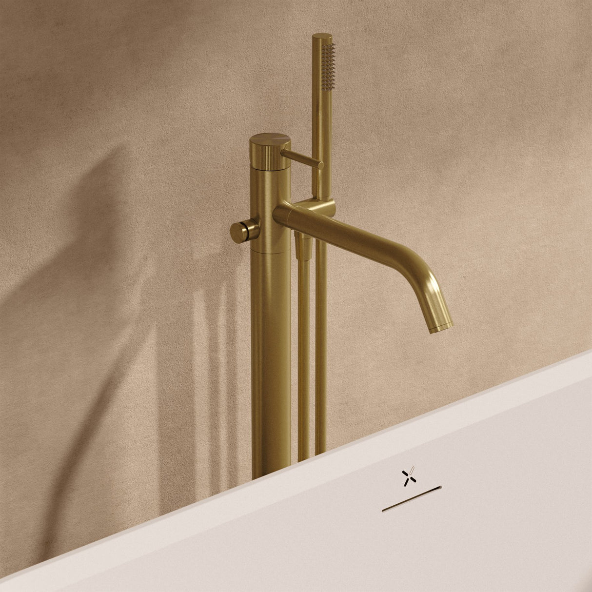 Crosswater Freestanding Bath Filler Stainless Brushed Brass Effect Crosswater 3ONE6 Lever Floor Standing Bath Filler