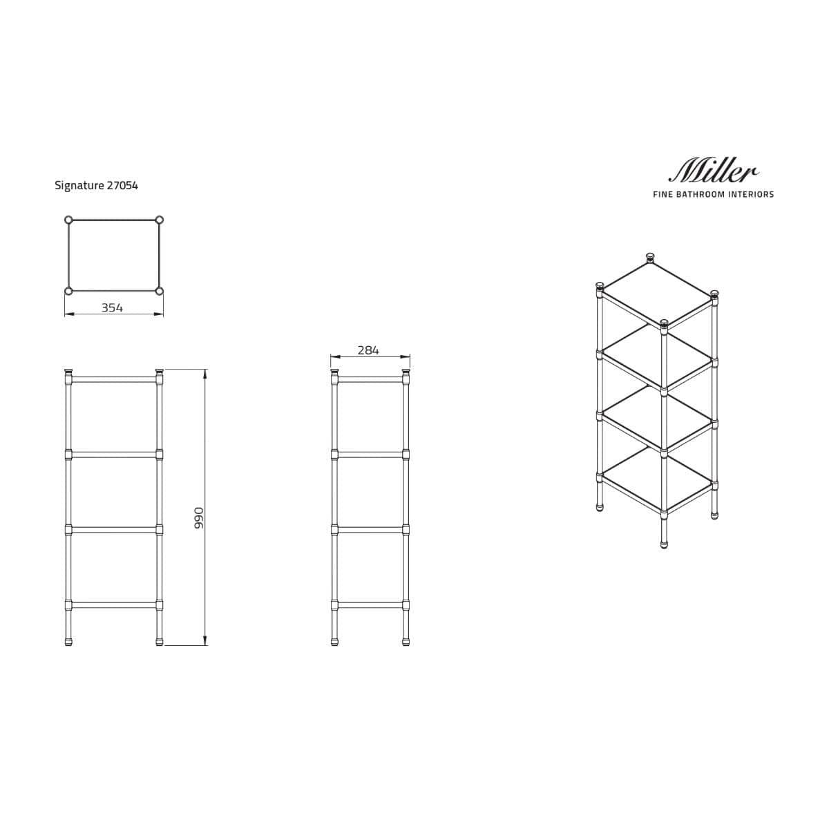 Miller Shelf Miller Classic Freestanding 4 Tier Shelf in Chrome