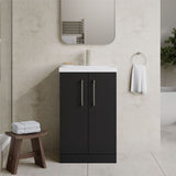 Aquarius Floor Standing Vanity Unit Soft Black Aquarius Brisbane 500mm 2 Door Floor Standing Vanity Unit with 1 Tap Hole Mid Edge Basin