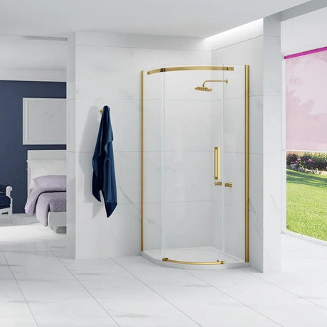 Merlyn Quadrant Shower Enclosure Brushed Brass / Left Handed Merlyn Ionic Essence Frameless 8mm 1 Door Quadrant Shower Enclosure