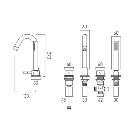 VADO 4 Tap Hole Bath Set Vado Zoo 4 Hole Bath Shower Mixer Tap in Chrome