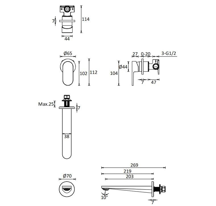 Crosswater Drift 2 Hole Wall Mounted Basin Mixer Tap in Matt Black