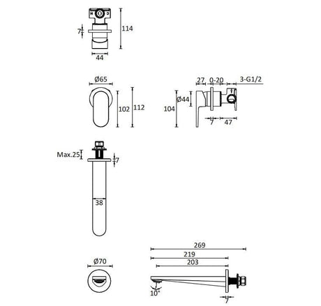 Crosswater Wall Mounted Basin Tap Crosswater Drift 2 Hole Wall Mounted Basin Mixer Tap in Matt Black