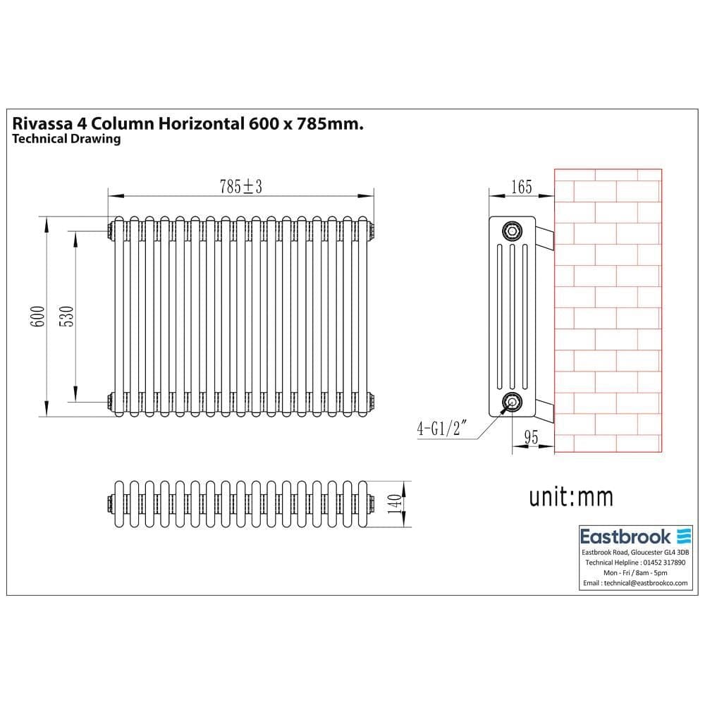 Eastbrook Rivassa Traditional 4 Column Radiator in Matt Black