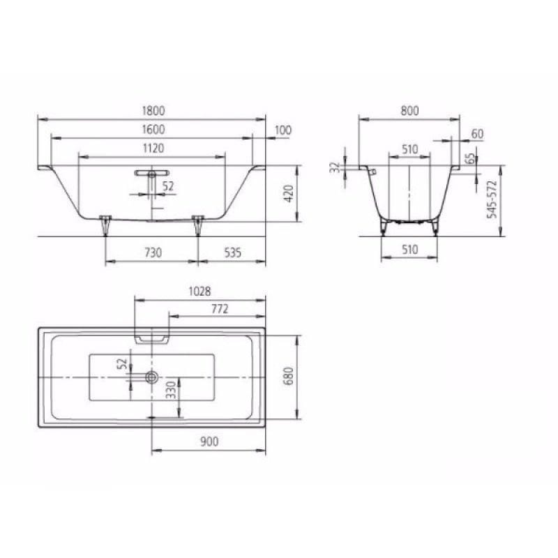 Kaldewei Double Ended Bath 1800 x 800mm Kaldewei Puro Duo Double Ended Steel Bath with Leg Set