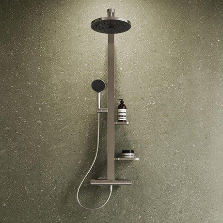 Ideal Standard Exposed Shower Set Chrome Ideal Standard Ceratherm ALU+ Exposed Shower Valve Set with Fixed Riser, Showerhead, Handset and Shelves
