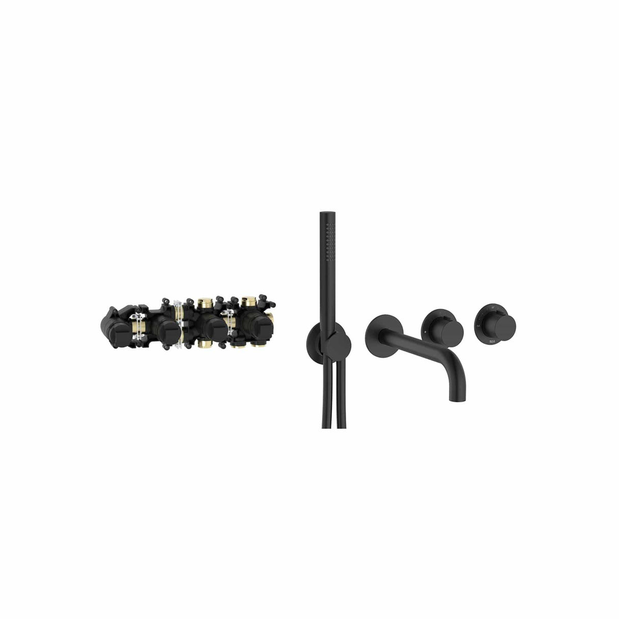 Roca Concealed Shower Set Matt Black Roca T-Multi Thermostatic Concealed Shower Valve with Pencil Handset, Holder, Hose and Bath Spout