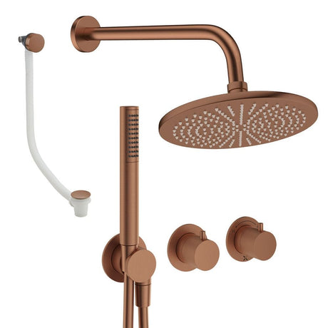 UK Bathroom Store Concealed Shower Set Brushed Bronze / Wall Arm / 300mm Crosswater Module Shower Set 9 - 3 Outlet with Pencil Handset, Overhead Shower and Overflow Filler