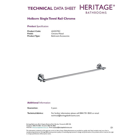 Heritage Towel Rails and Rings Heritage Holborn Single Towel Rail