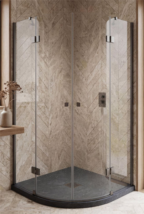 Aquarius Bathrooms Quadrant Shower Tray Aquarius Urbano Slimline 33mm Slate Effect Quadrant Stone Resin Shower Tray in Black Slate