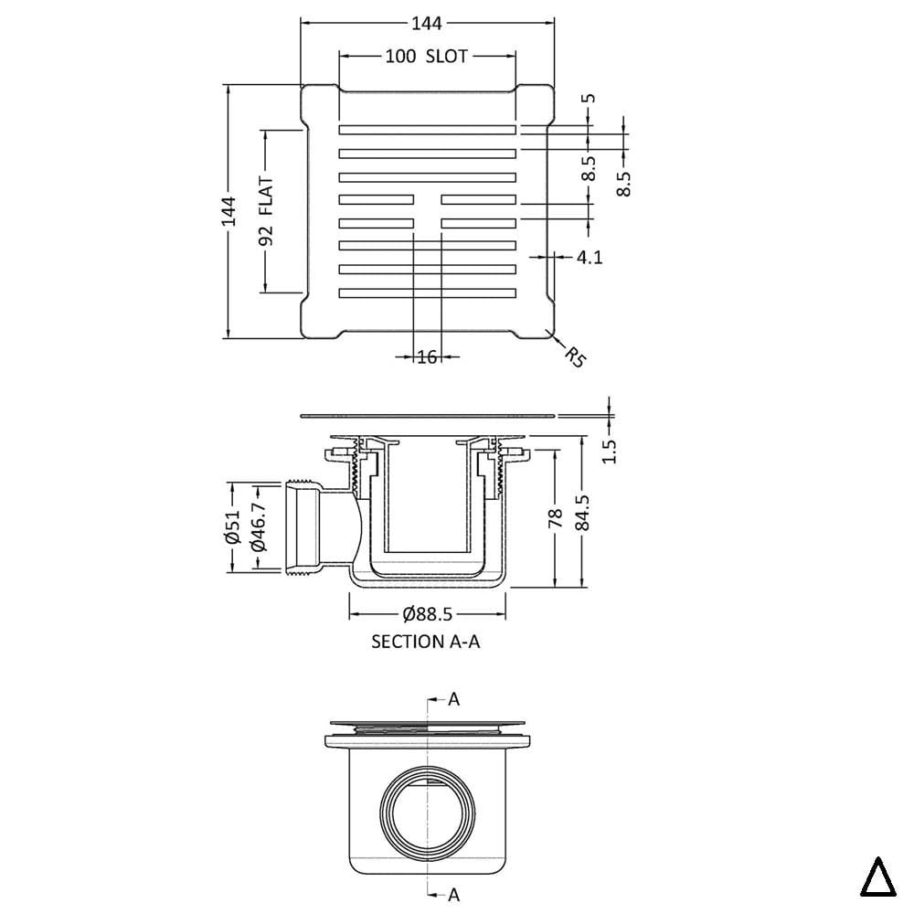 Aquarius Shower Tray Waste Aquarius Urbano 90mm Shower Waste with Square Grill for 32mm Slimline Trays