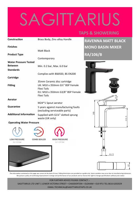 Sagittarius Mono Basin Tap Sagittarius Ravenna Basin Mixer Tap with Sprung Waste