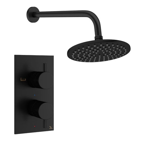 Crosswater Concealed Shower Set Matt Black / Wall Arm / 200mm Crosswater Design 2 Handle 1 Outlet Shower Set