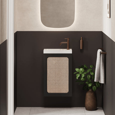 Crosswater Cloakroom Vanity Unit Black and Rattan Crosswater Alo Single Door Wall Mounted 400mm Cloakroom Vanity Unit with Basin