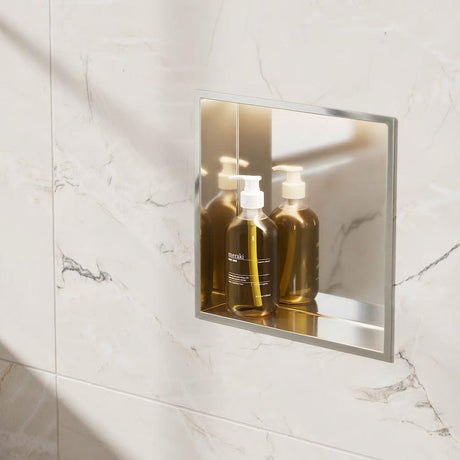 Crosswater Shower Niche Chrome Crosswater Square Shower Niche with LED - 305 x 305 x 80mm for Stud Walls