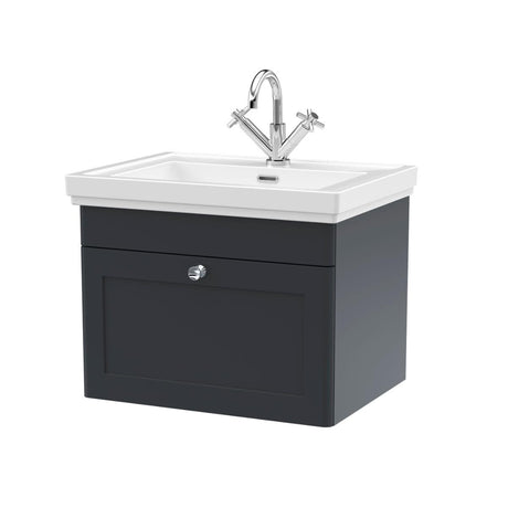 Aquarius Wall Mounted Vanity Unit Soft Black / 1 Aquarius Leighton 600mm Wall Mounted One Drawer Vanity Unit with Basin