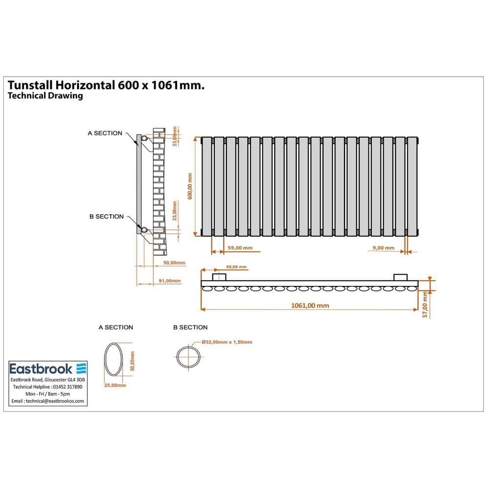 Eastbrook Panel Radiator Eastbrook Tunstall Straight Horizontal Designer Radiator in Matt White