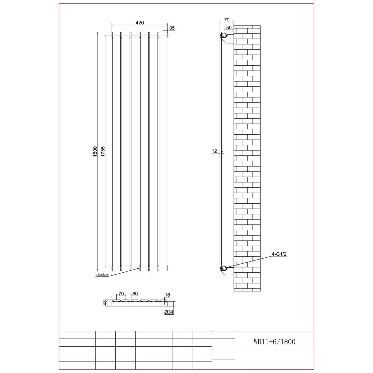 Aquarius Bathrooms Panel Radiator Aquarius Flat Single Vertical Radiator