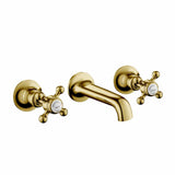 JTP Wall Mounted Basin Tap Polished Gold JTP Grosvenor Cross Wall Mounted 3 Hole Basin Mixer Tap