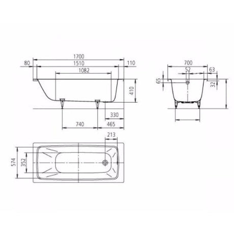 Kaldewei Single Ended Bath 1700mm x 700mm / 2 Kaldewei Cayono Single Ended Steel Bath with Leg Set