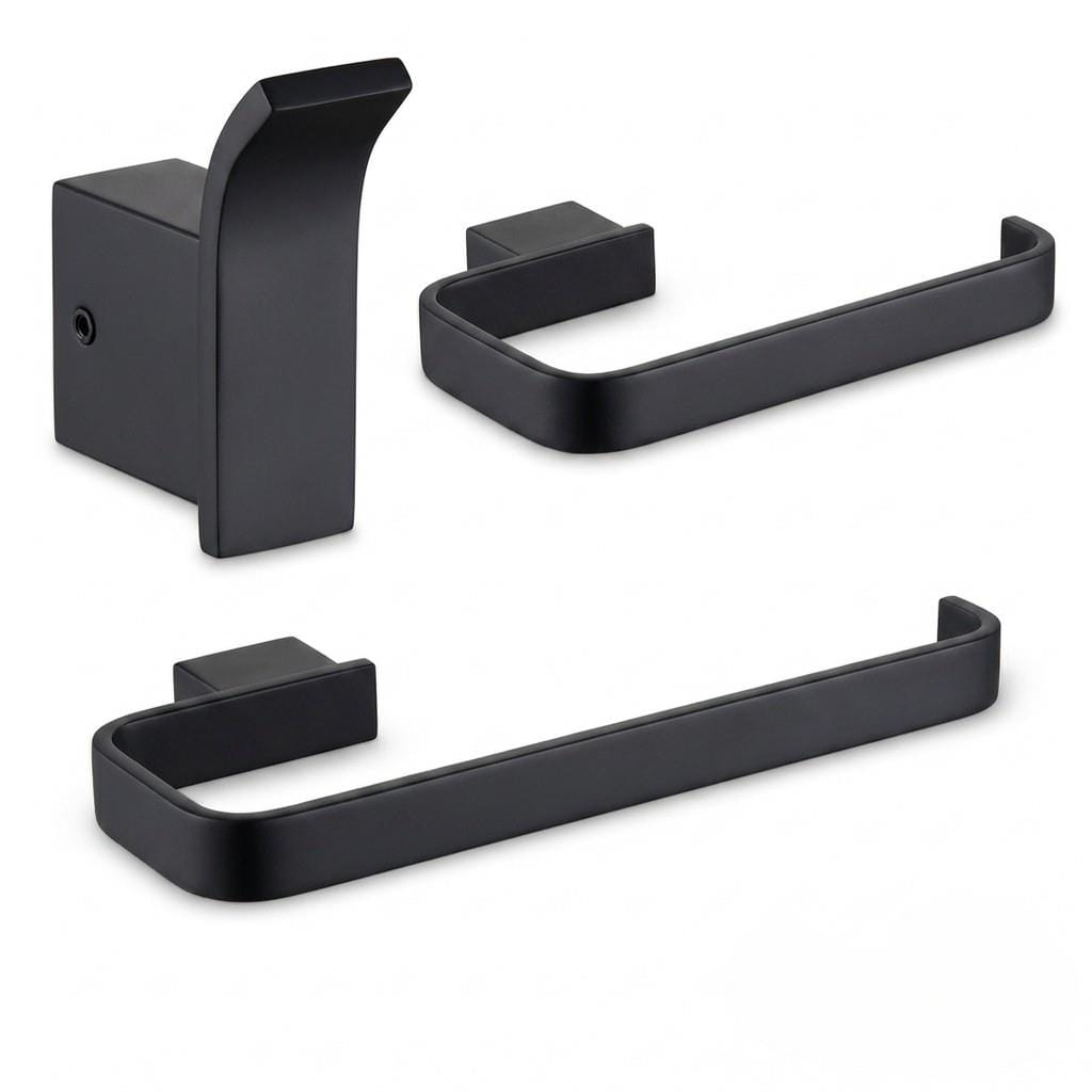 Aquarius Bathrooms Accessory Set Matt Black Aquarius FT 3 Piece Bathroom Accessory Pack