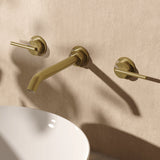 Crosswater Wall Mounted Basin Tap Stainless Brushed Brass Effect Crosswater 3ONE6 Lever 3 Hole Wall Mounted Basin Mixer Tap