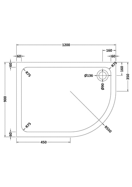 Aquarius Bathrooms Quadrant Shower Tray 1200x900mm / Right Handed Aquarius Urbano 45mm Offset Quadrant Stone Resin Anti Slip Shower Tray