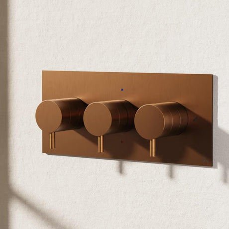 Crosswater Concealed Shower Valve Brushed Bronze Crosswater MPRO 3 Outlet, 3 Handle Landscape Concealed Thermostatic Shower Valve