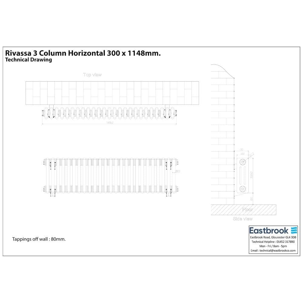 Eastbrook Rivassa Traditional 3 Column Radiator in Matt Black