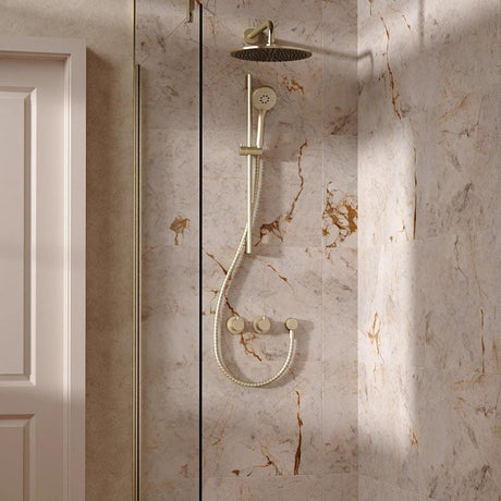 UK Bathroom Store Concealed Shower Set Brushed Brass / Wall Arm / 300mm Crosswater Module Shower Set 2 with Riser Rail Kit and Overhead Shower