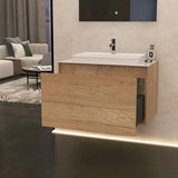 Imex Wall Mounted Vanity Unit Natural Oak / Solid White / White Imex Arco Wall Hung 800mm Single Drawer Vanity Unit with Worktop and Inset Basin
