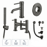 Aquarius Bathrooms Bath Shower Mixer Gun Metal Grey Aquarius RF-Series Complete Bath and Basin Brassware Pack with Basin Tap, Bath and Shower Mixer and Wastes