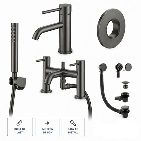 Aquarius RF-Series Complete Bath and Basin Brassware Pack with Basin Tap, Bath and Shower Mixer and Wastes