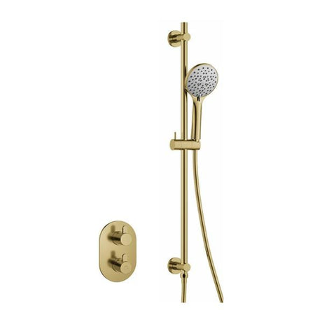 Flova Concealed Shower Set Brushed Brass Flova Smart Round Concealed Valve Shower Set with Slide Rail, Shower Handset and Hose