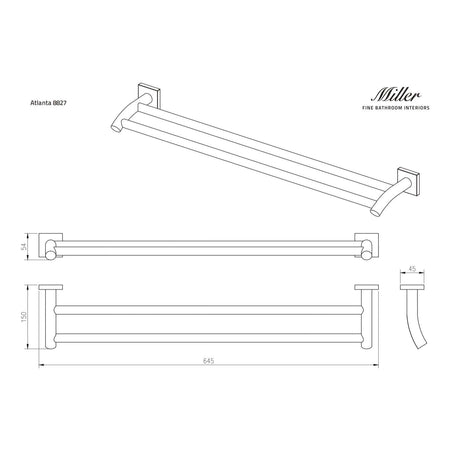 Miller Towel Rails and Rings Miller Atlanta Double Towel Rail in Chrome