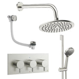 Crosswater Concealed Shower Set Brushed Nickel / Wall Arm / 200mm Crosswater Design 3 Handle 3 Outlet Shower Set 9 with Slide Rail Kit, Rainfall Head and Overflow Bath Filler