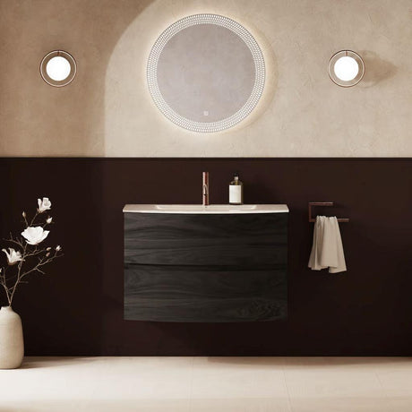 Crosswater Wall Mounted Vanity Unit 800mm / Grey Ash / Ice White Basin - 1 Tap Hole Crosswater Svelte Wall Hung Vanity Unit with Basin