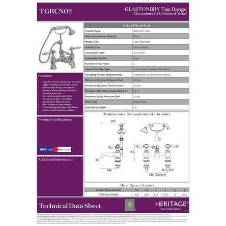 Heritage Bath Shower Mixer Heritage Glastonbury Bath Shower Mixer with Handset in Brushed Nickel