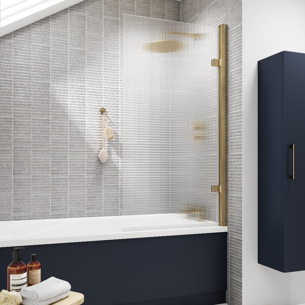 Aquarius Bathrooms Bath Screen Brushed Brass Aquarius Urbano Fluted Hinged Bath Screen