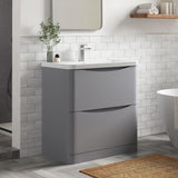 Aquarius Bathrooms Floor Standing Vanity Unit Aquarius Seren 800mm Floor Standing Two Drawer Vanity Unit with Basin