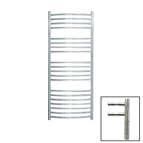 JIS Ladder Rail 1250 x 520mm / Satin Chrome / Electric Only with Cylindrical Adjustable Element JIS Sussex Adur Vertical Stainless Steel Curved Heated Towel Rail
