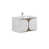 Crosswater Wall Mounted Vanity Unit Matt White / Crosswater Tambour Basin - 1 Tap Hole - White Crosswater Tambour Vanity Unit with Basin or Worktop - 800mm - One Drawer - Wall Mounted