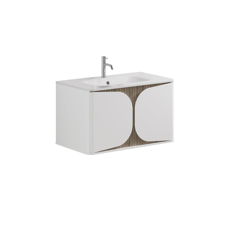 Crosswater Wall Mounted Vanity Unit Matt White / Crosswater Tambour Basin - 1 Tap Hole - White Crosswater Tambour Vanity Unit with Basin or Worktop - 800mm - One Drawer - Wall Mounted