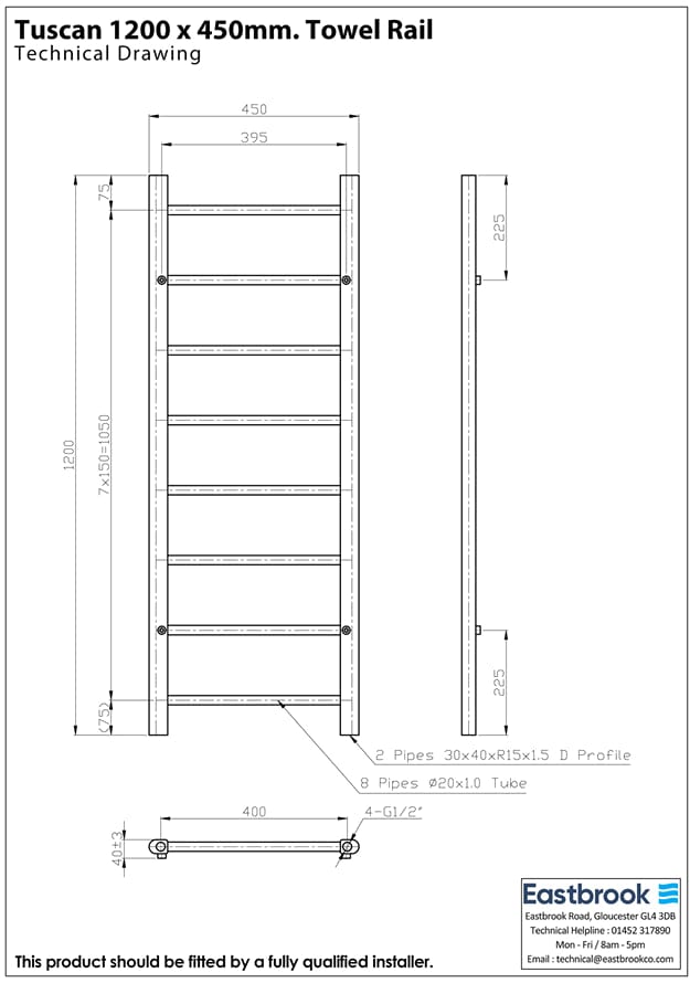 Eastbrook Ladder Rail Eastbrook Tuscan Round Heated Towel Rail in Chrome