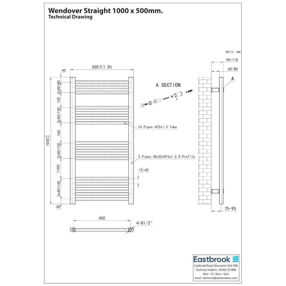 Eastbrook Wendover Straight Heated Towel Rail in Anthracite