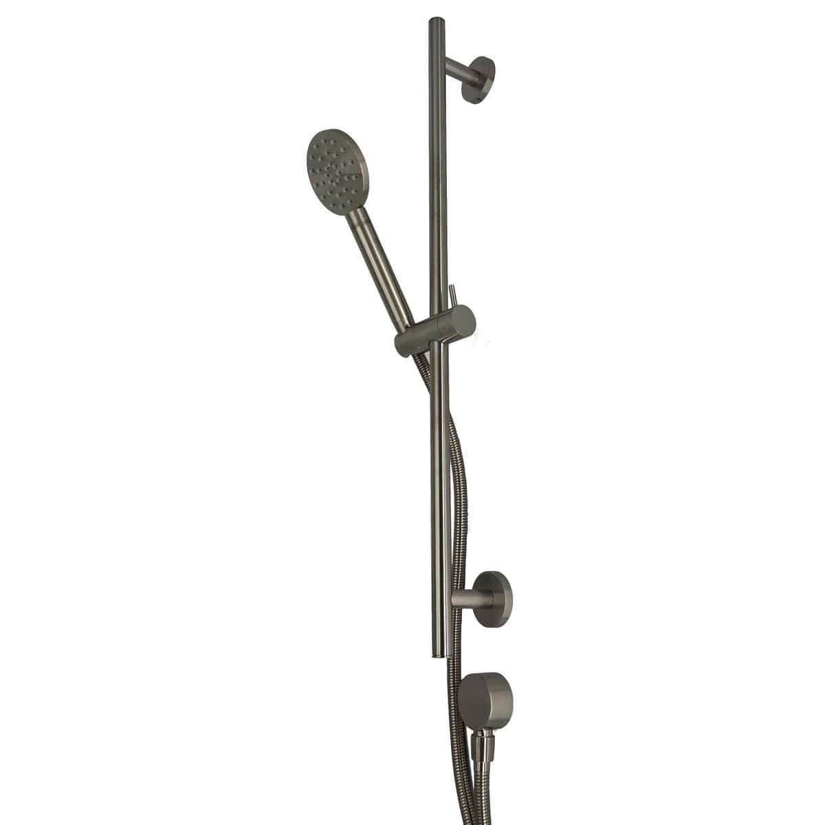 TED Shower Riser Rail Brushed Nickel TED Round Riser Rail Shower Kit with Handset and Wall Outlet