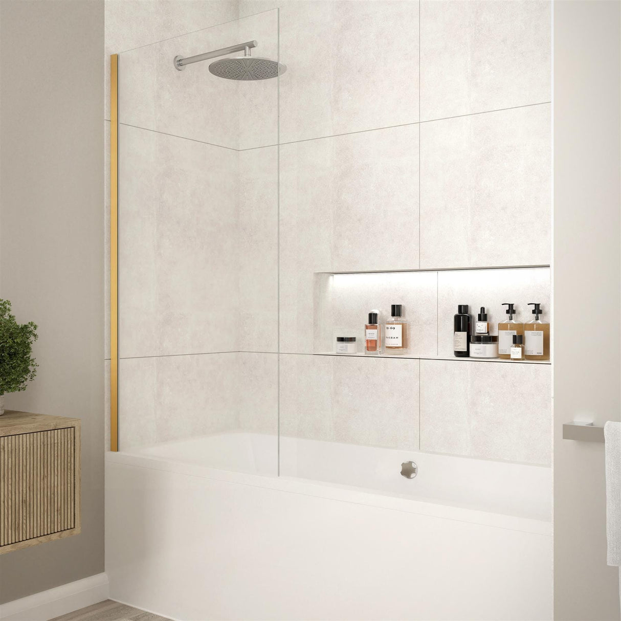 Merlyn Bath Screen Brushed Bronze Merlyn 8mm Fixed Single Square Bath Screen