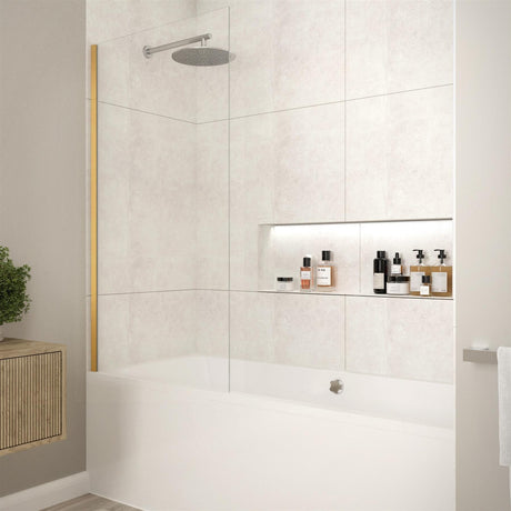 Merlyn Bath Screen Brushed Bronze Merlyn 8mm Fixed Single Square Bath Screen